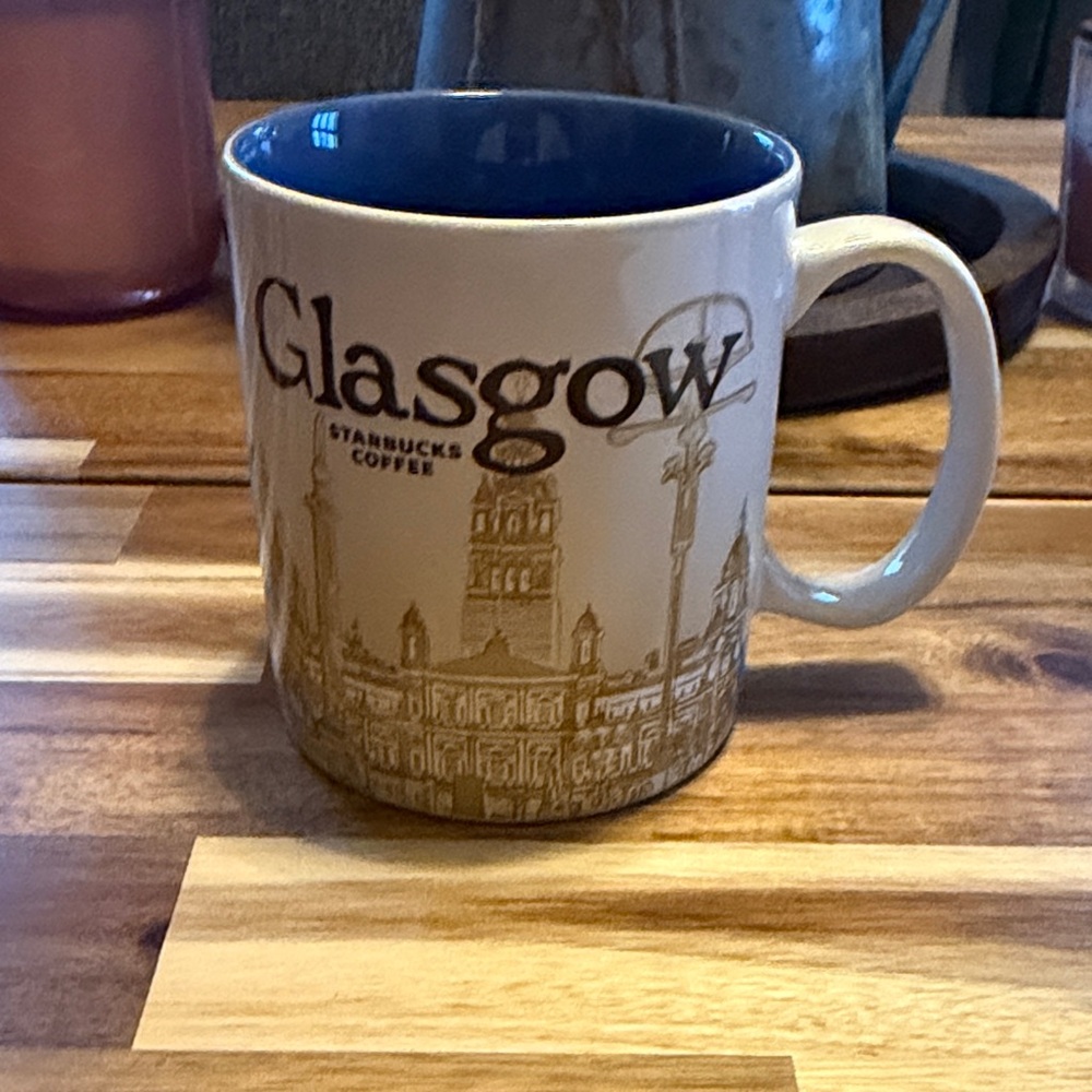 Starbucks Glasgow Mug - White and Brown with Blue Interior
